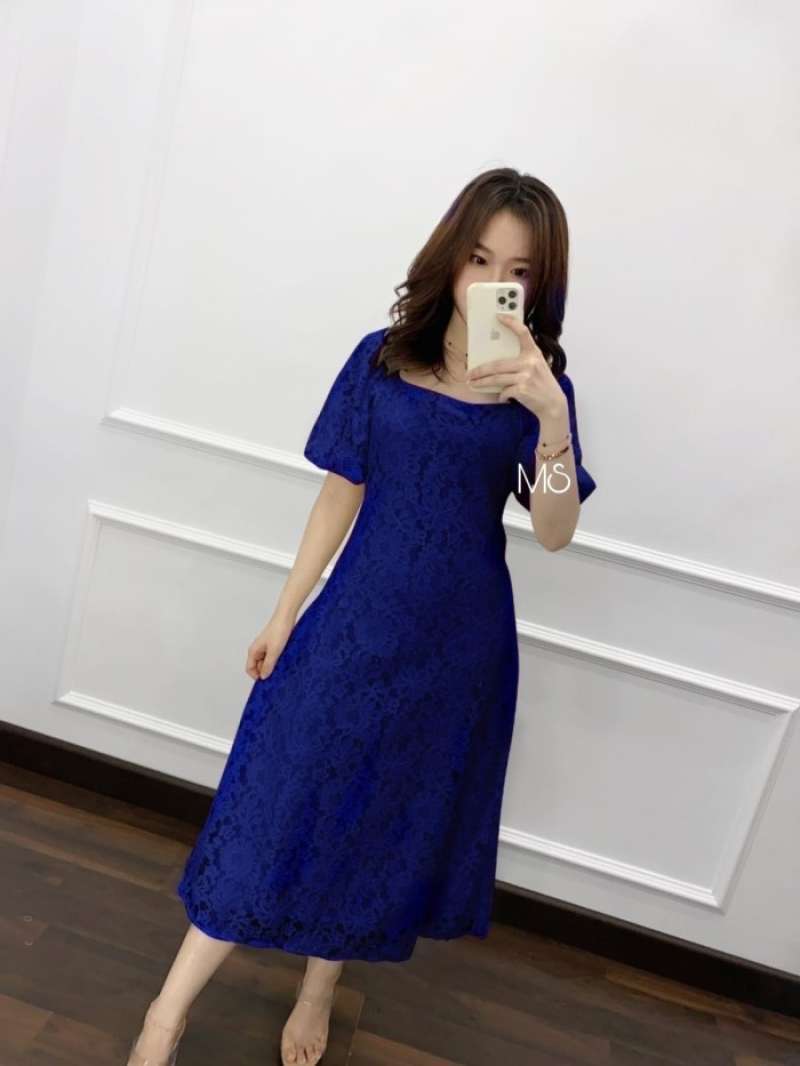 Midi Dress Wanita Baju Kondangan Pesta Dres Brukat Gaun Remaja Brokat