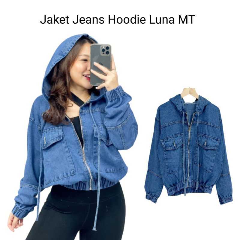 Jaket jeans hoodie cheap wanita