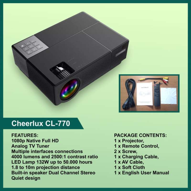 cheerlux cl770 led projector 4000 lumens proyektor led full hd 1080