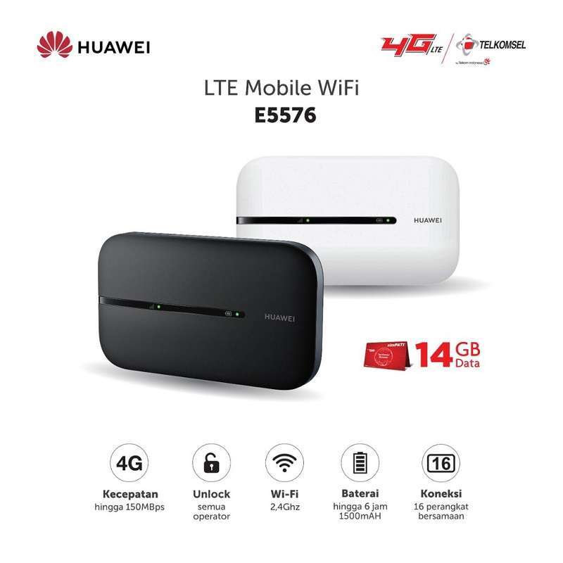 Jual Mifi Modem Wifi Router 4g Unlock Huawei E5576 Free Telkomsel Kuota14gb Hitam Online November 2020 Blibli Com