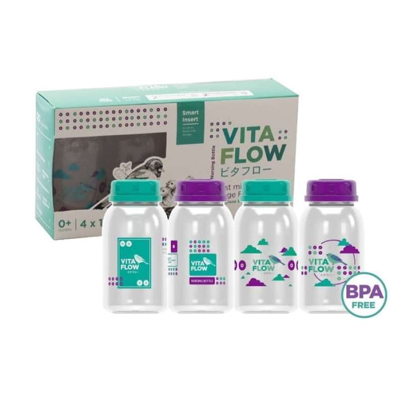 vitaflow botol asi 3in1 pp 140ml 1 paket 4 pcs 3 6 bulan