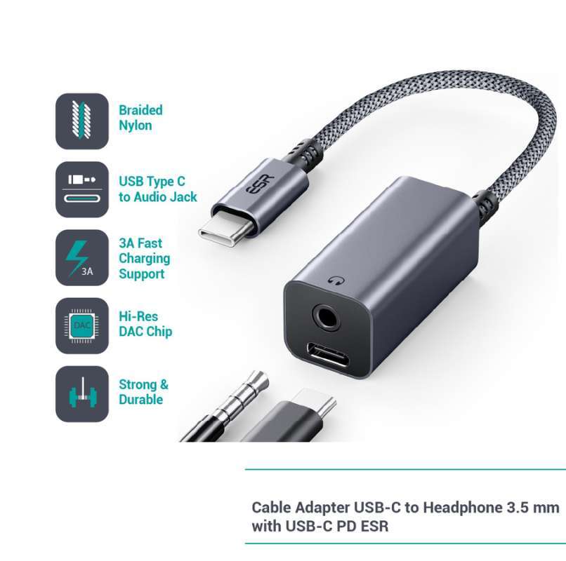 Jual Cable Adapter USB-C To Headphone Mm With USB-C Pd Esr Di