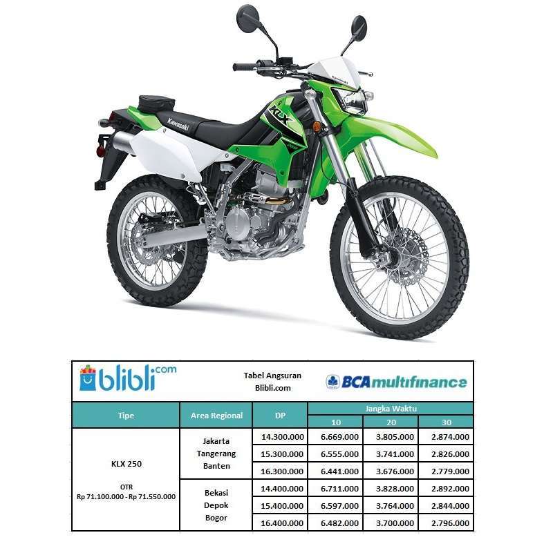 Jual BCA Multifinance DP Kawasaki KLX 250 Sepeda Motor OTR