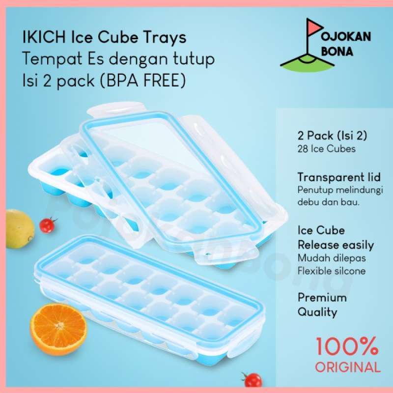 IKICH Ice Cube Trays with Locking Lids, Easy-Release Silicone Tray 3 Pack