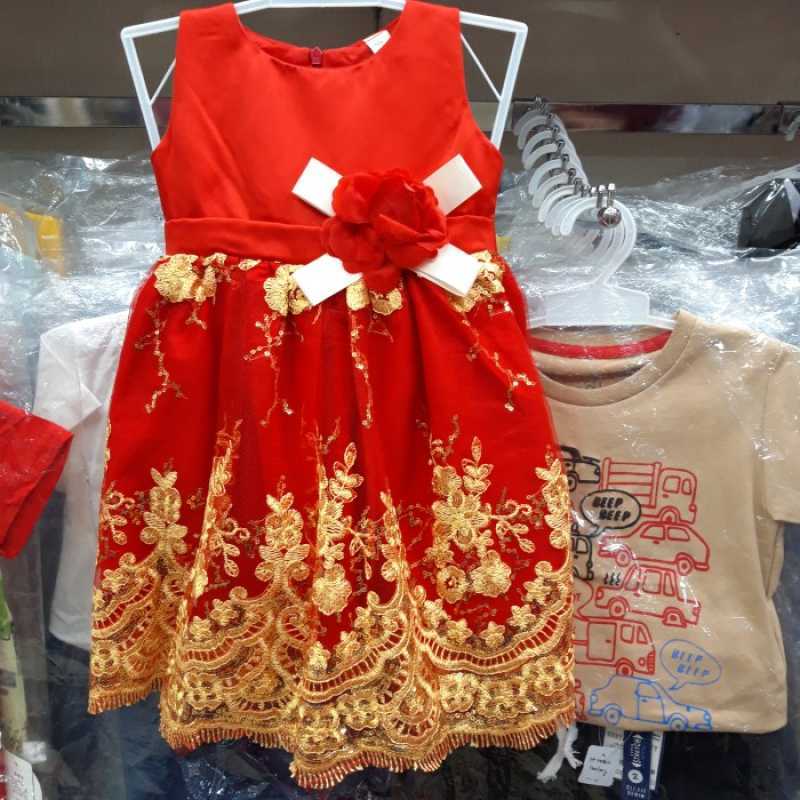 Jual Dress Anak Cheongsam Import Warna Merah Gold Umur 3 4 Tahun