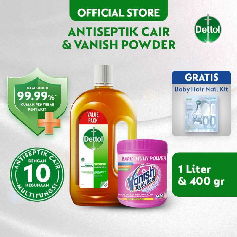 Jual Dettol Antiseptik 1L Vanish Pink Powder 400G Free Baby Hair