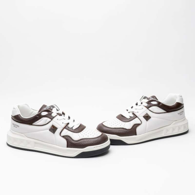 Valentino One Stud Low Top Sneakers White Brown