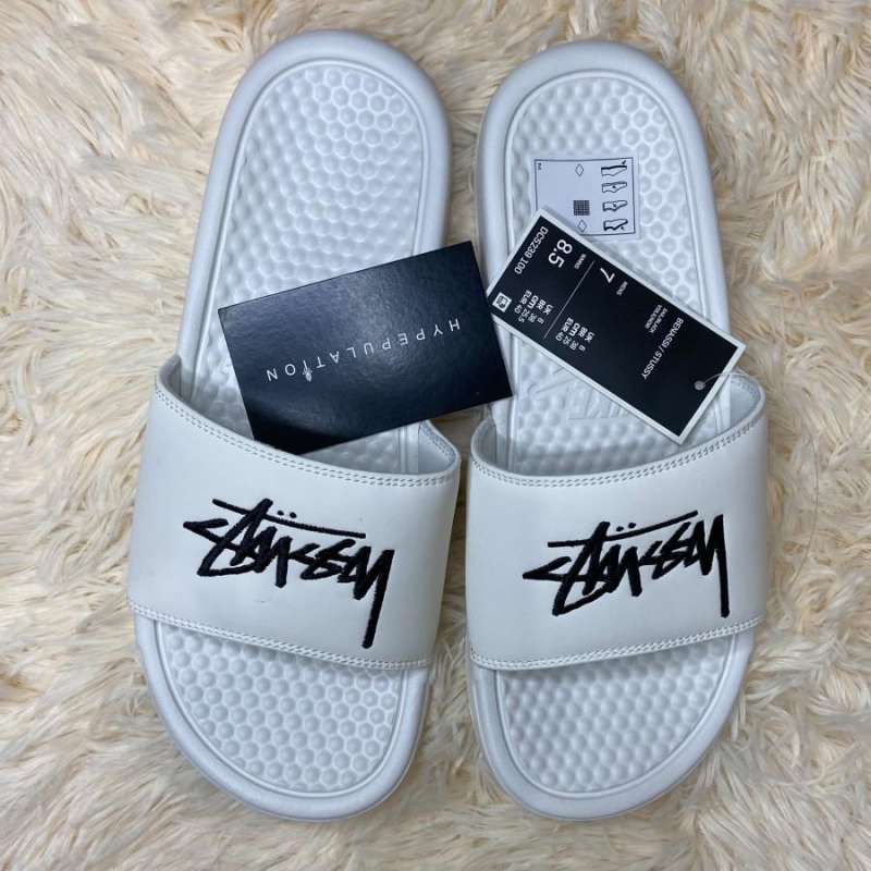 Nike X Stussy Benassi White Slides ORIGINAL