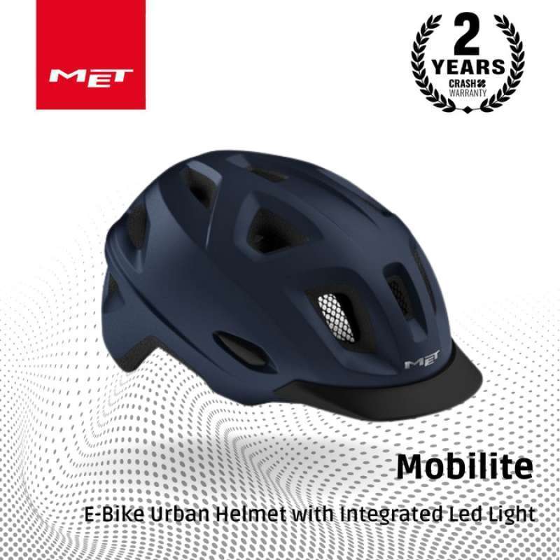 MET MOBILLITE BLUE MATT WITH INTEGRATED LED LIGHT HELM SEPEDA URBAN