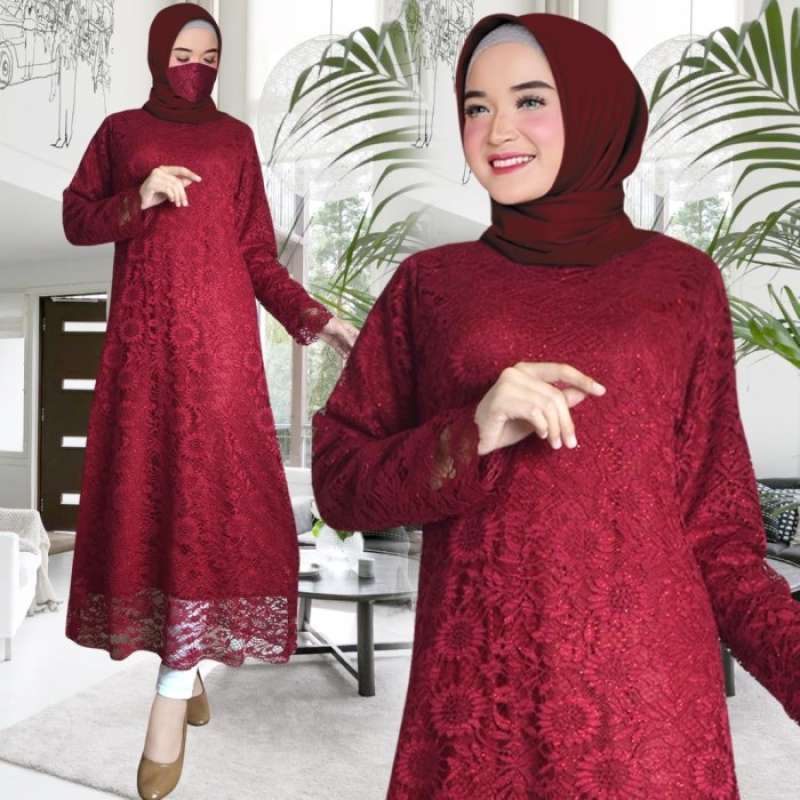 Jual baju atasan wanita muslim tunik brokat long cape atasan