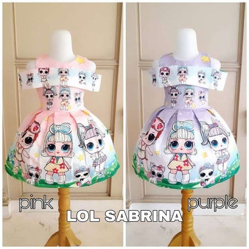 DRESS PESTA ANAK PEREMPUAN IMPORT MOTIF LOL MODEL SABRINA GAUN PESTA