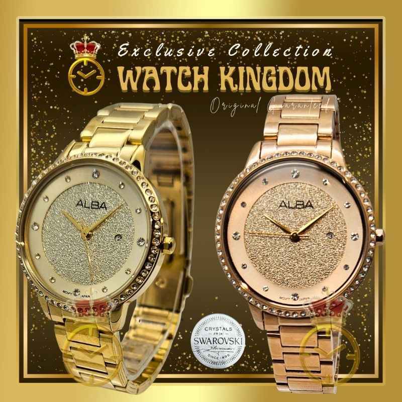 Jam Tangan Wanita Alba Original Permata Swarovski Water Resistant Analog Quartz Bundar Bulat Rantai Full Steinless Steel New Model Mewah 900782 900781