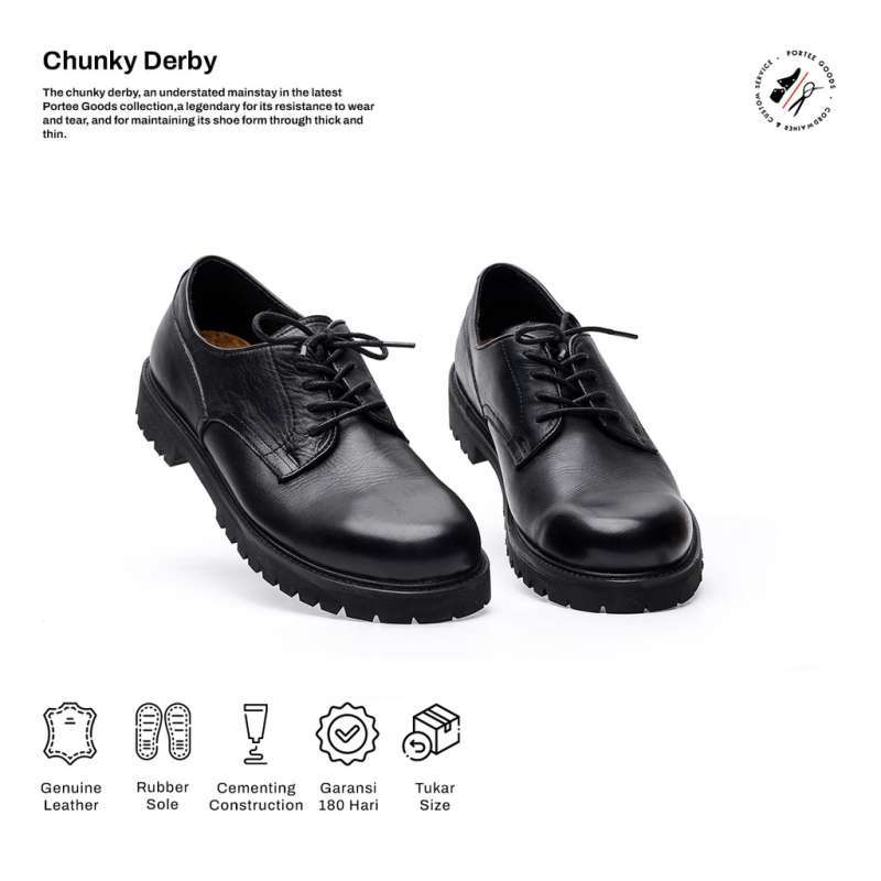 Promo Sepatu Kulit Casual Pria Chunky Derby Hitam Diskon 27% Di