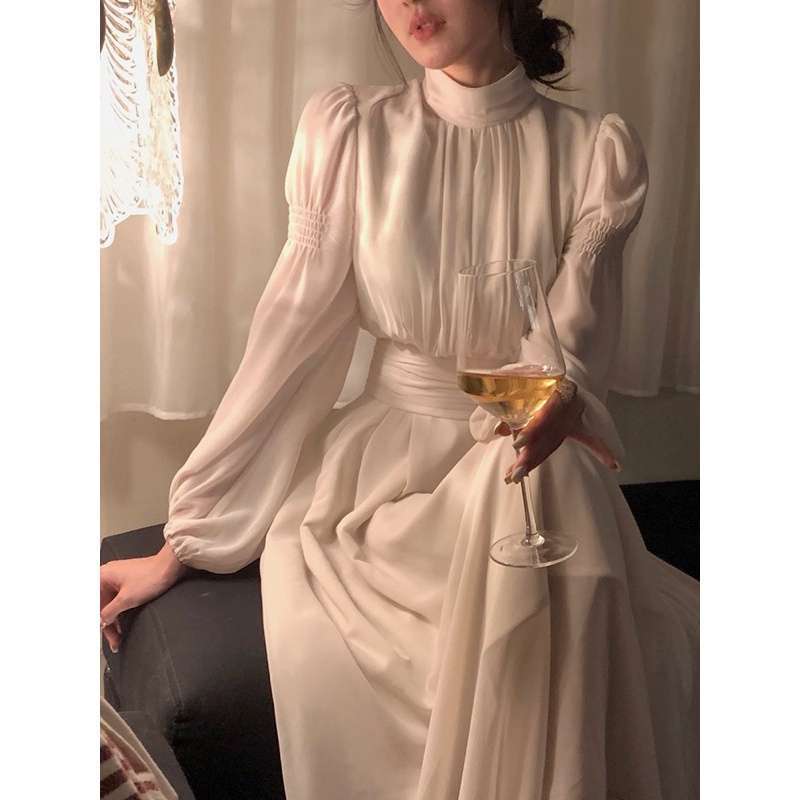 Promo Susana ID White Dress Korean Fashion High Collar Design D148