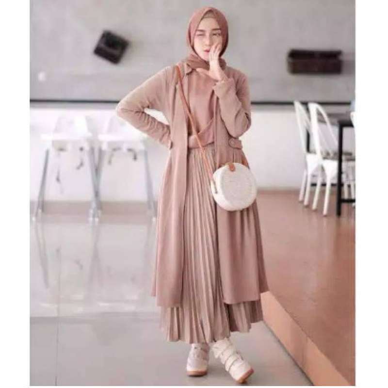 Fashion Baju Atasan Wanita Muslim Cardigan Panjang Outer Premium Murah