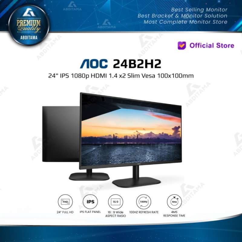 Promo New Monitor Led Aoc 24B2H2 24 Ips 1080P Hdmi 1.4 X2 Slim