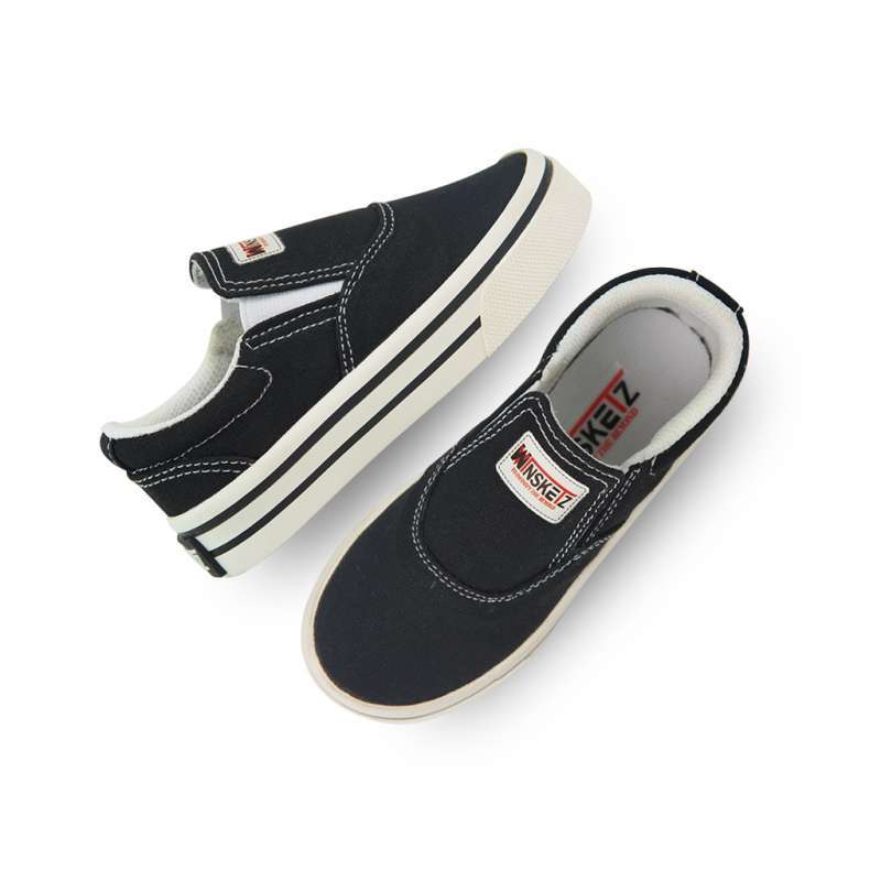 Sepatu Anak Laki Perempuan Olahraga Sekolah Casual Original Premium Import Lokal Slip On Black