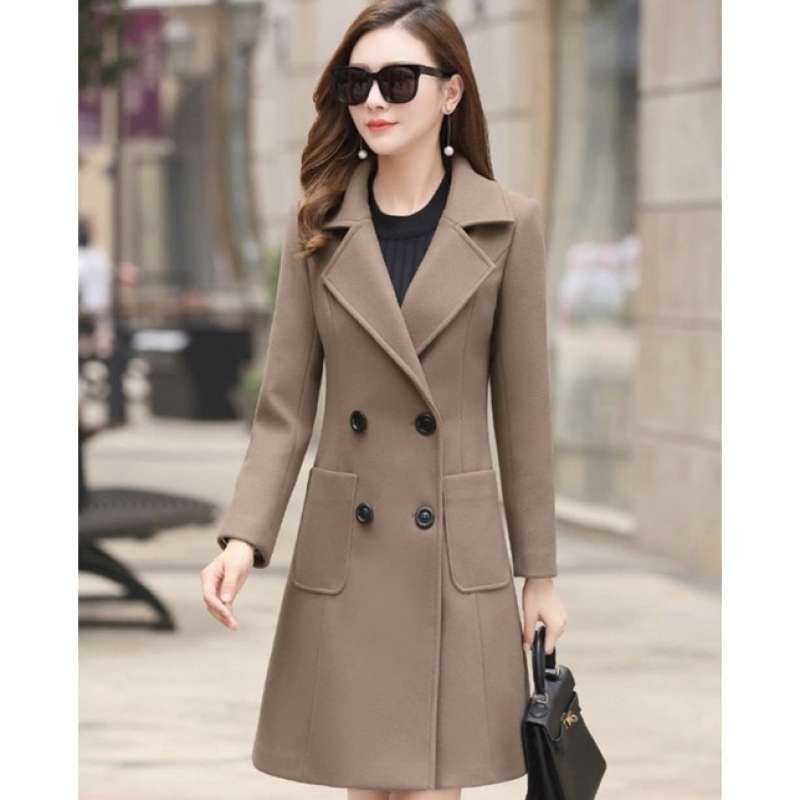 Jual VERISH COAT WINTER WANITA WOOLEN COAT 1802 M Camel di