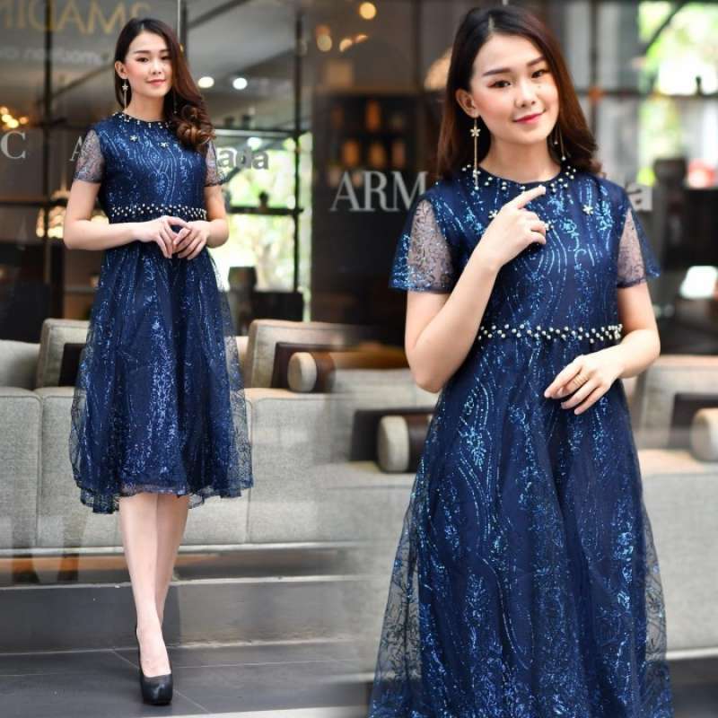 gaun pesta wanita dress natal dress lengan pendek baju pesta