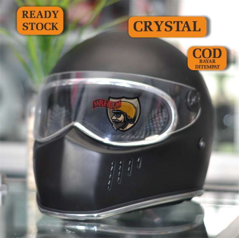 Promo HELM CUSTOM CRYSTAL MATTE BLACK LIST CHROME WITH VISOR MR