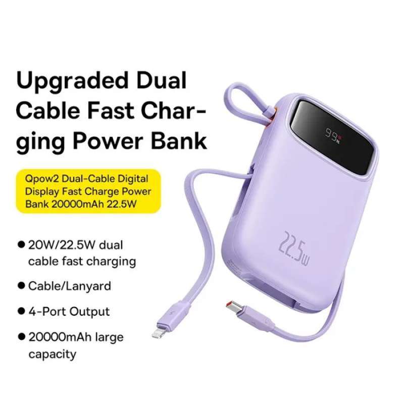 Jual Baseus Powerbank Qpow2 Dual Cable Type C 20000mah Ungu Di