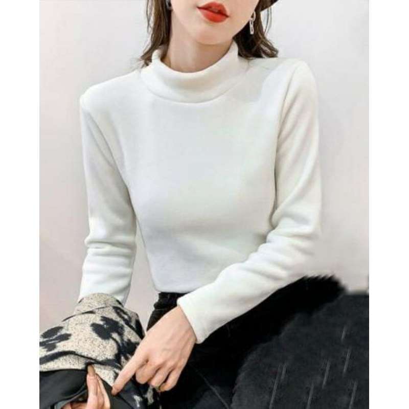 VERISH Turtleneck Sweater Atasan Longjohn Wanita Hangat Tebal Lapis Bulu Halus