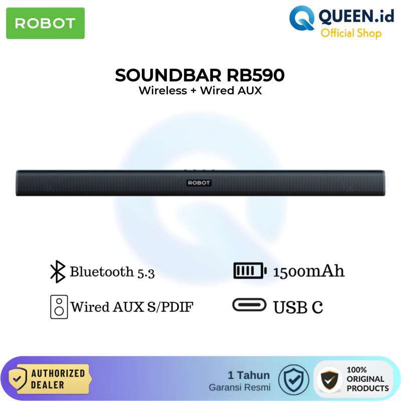ROBOT RB590 Bluetooth Soundbar Speaker with AUX and S/PDIF, 1500mAh Battery, and USB-C, Perfect for TV and Entertainment Devices. Ideal for Home Use