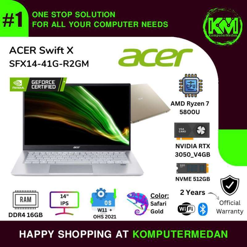 Jual Laptop Acer Swift X Sfx14-41g-r2gm Ryzen R7-5800u RAM 16gb