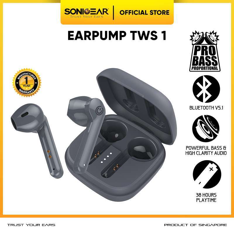 Earphone bluetooth TWS Sonicgear Earpump True Wireless Stereo Earphone  38 Hour Playtime/ 60ms Low Latency/ TWS Earbuds