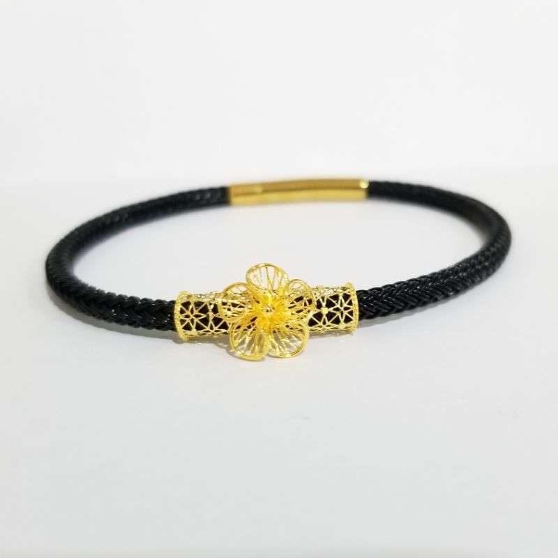 Gelang Tali Liontin Pandora Tabung Bunga Koleksi Josean Elegant Emas Asli