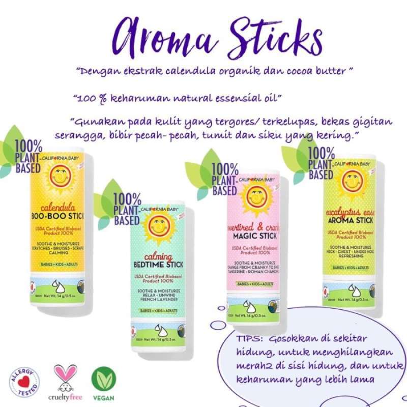 Promo California Baby Aroma Stick Boo Boo Calendula Cocoa Butter