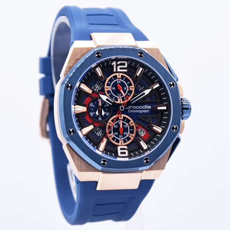 CROCODILE CM-044D34C JAM TANGAN CHRONOGRAPH PRIA BLUE RUBBER STRAP ORIGINAL