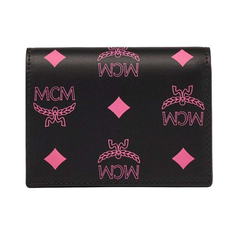 Jual MCM Mini Aren Snap Wallet in Color Splash Logo Leather Powder