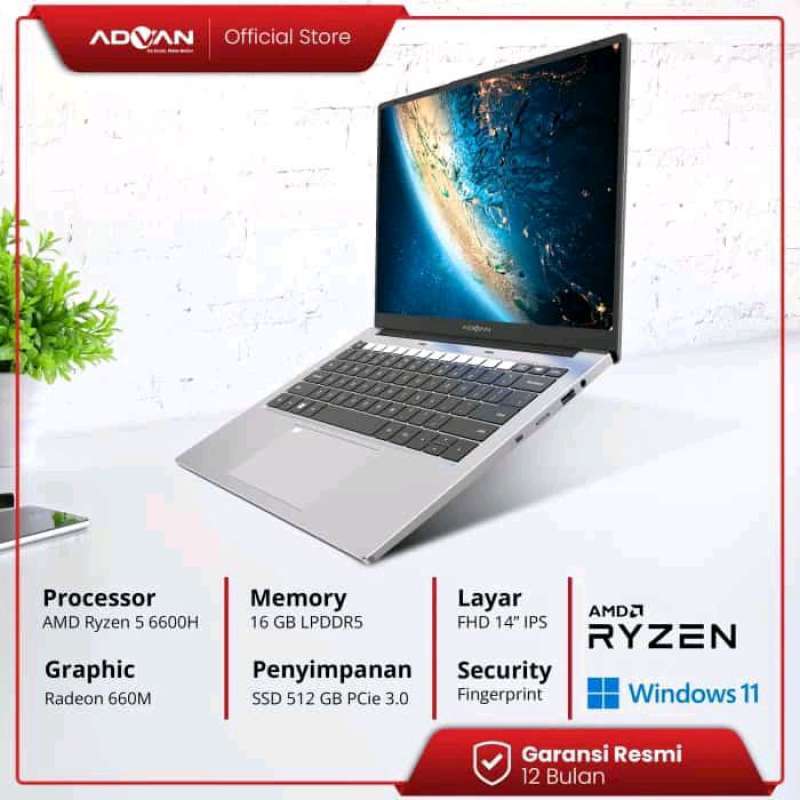 Promo Laptop Advan Workplus Amd Ryzen 14 Fhd 16 GB 512 GB Win 11