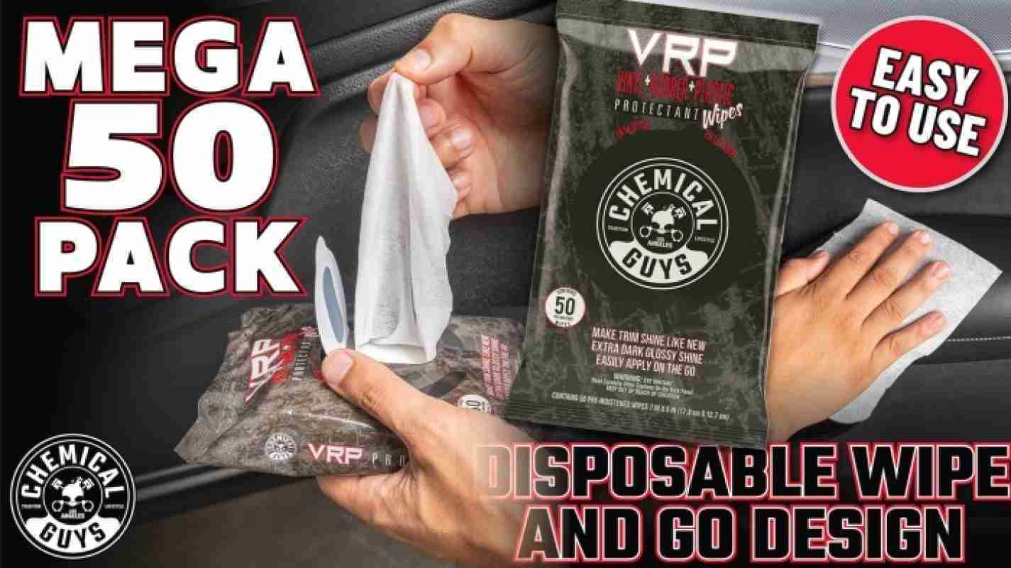 Chemical Guys VRP Protectant Car Wipes for Vinyl, Rubber, and Plastic (50 Wipes)