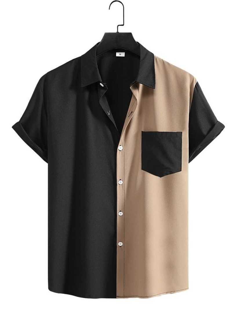 CENTRAL Kemeja Casual Pria Lengan Pendek Kombinasi Two Tone Pocket Terbaru