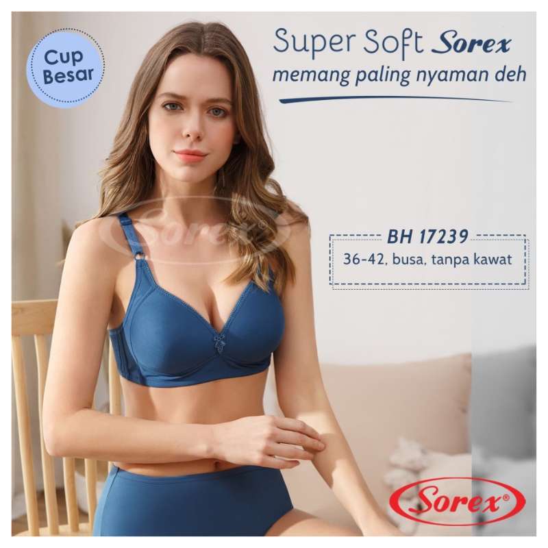 Sorex Bra Tanpa Kawat Super Soft Cup Besar Kait 3 Pakaian Dalam Wanita BH  17239 Sorex Beha