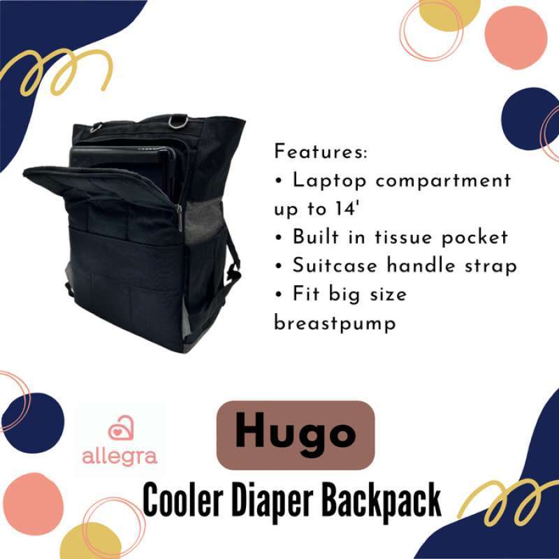 Promo Allegra Hugo Cooler Diaper Backpack Dark Grey Terbaik