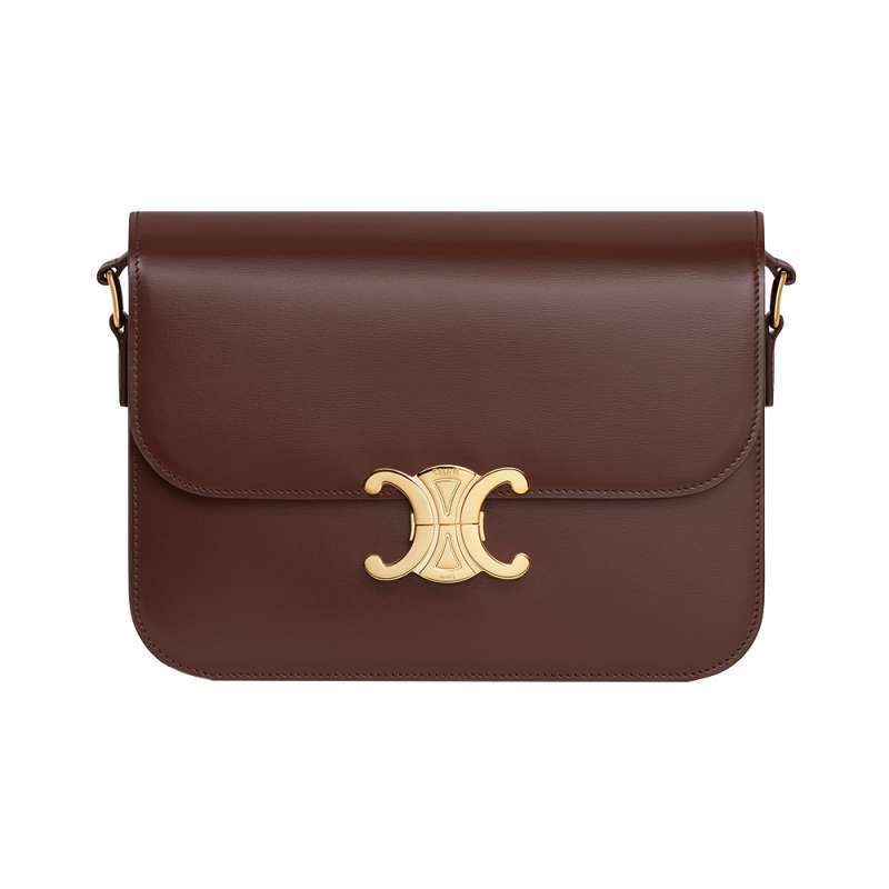Promo Celine Medium Triomphe Bag In Shiny Calfskin Chestnut Diskon