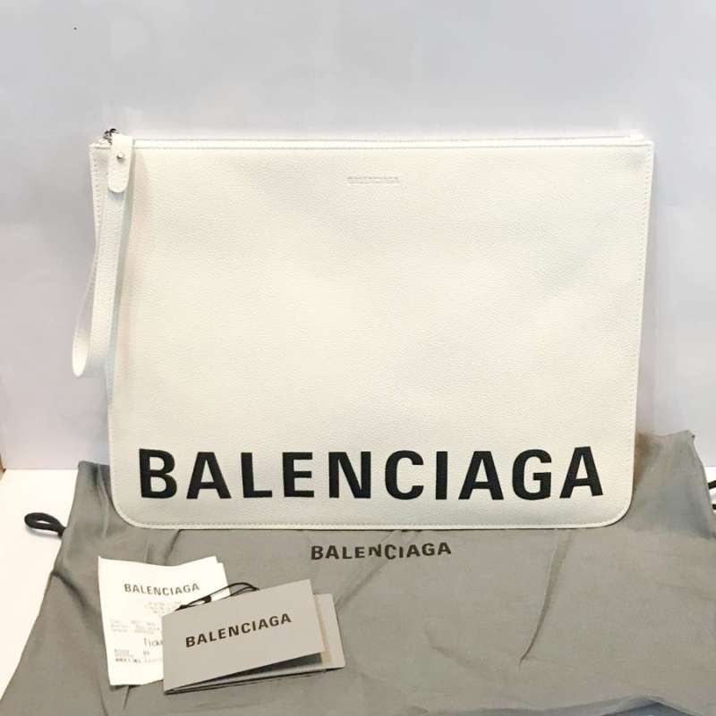 BALENCIAGA Pouch clutch logo white Brandluxid 100% Authentic