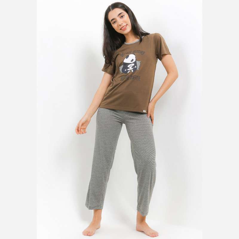 Puppy Pyjama Baju Tidur Short Sleeve Long Pants Sleepwear Wanita