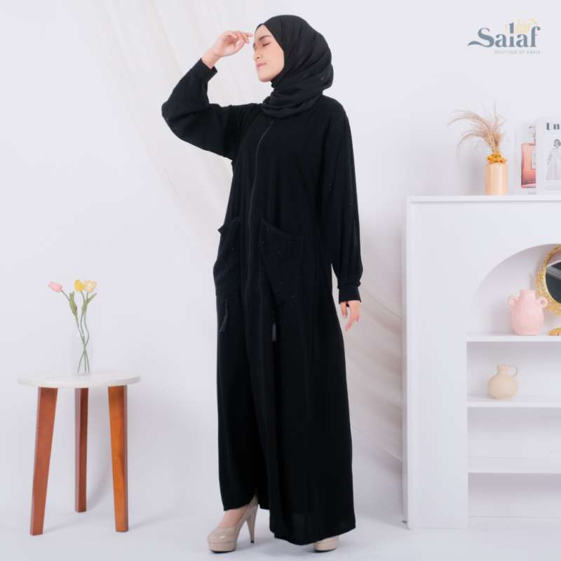Abaya Hitam Turkey Bahan Jetblack Kombinasi Payet