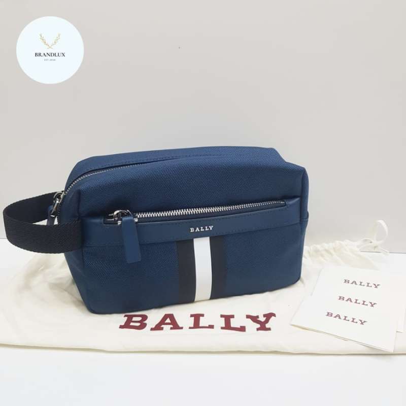 Jual Bally Trip Pouch Canvas Blue 100% Authentic Di Seller