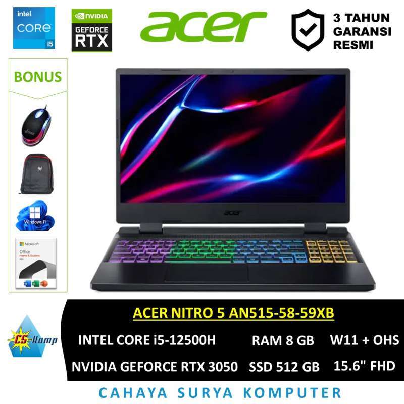 Acer Nitro AN515-58-59XB Intel Core i5-12500H NVIDIA GeForce RTX 3050 RAM  8GB SSD 512GB FHD W11 OHS