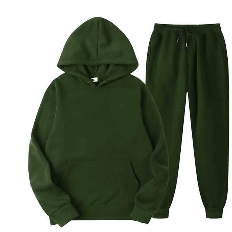 Setelan Polos Pria Satu Set Celana Jogger Dan Hoodie Lengan Panjang