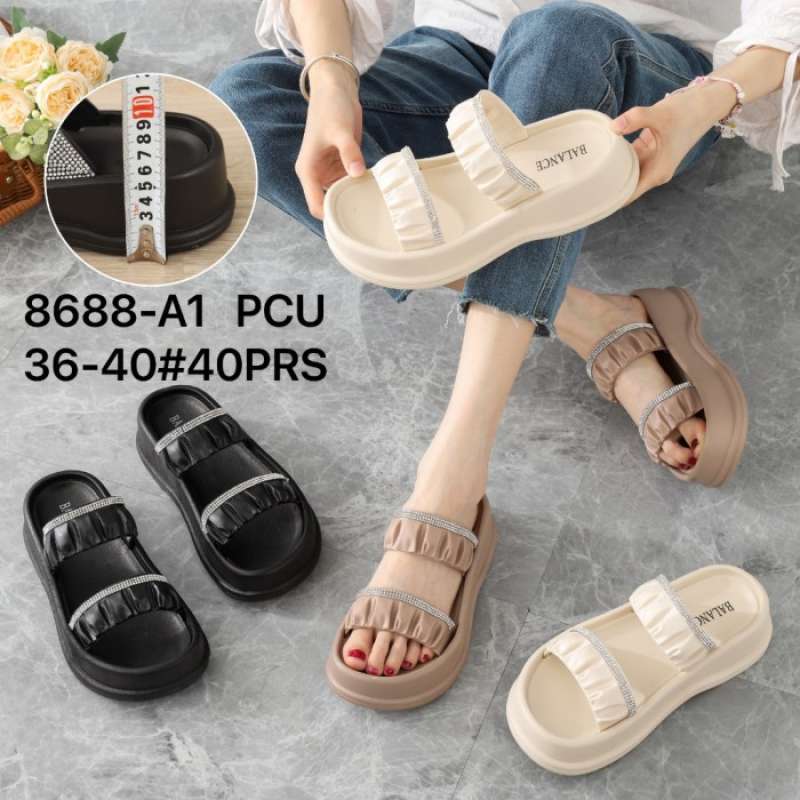 Sandal Wedges Wanita Jelly Import Strap Serut Gliter Balance 8688 A1