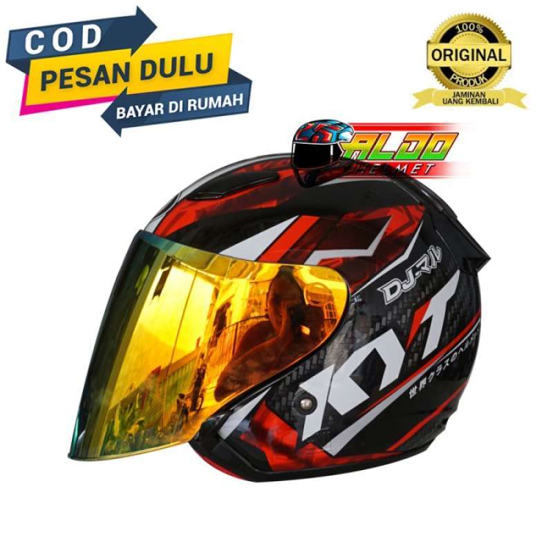 Promo TERLARIS HELM KYT DJ MARU MOTIF 15 BLACK RED HALF FACE