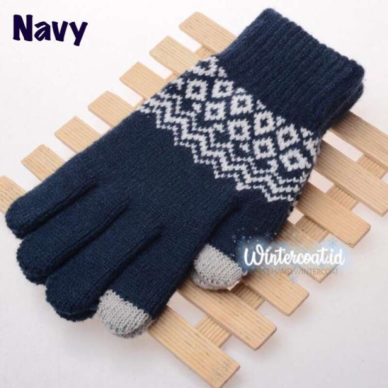 VERISH Sarung Tangan Rajut Pria cowok Men winter gloves Touchscreen hangat  wool gunung motif Snowflakes