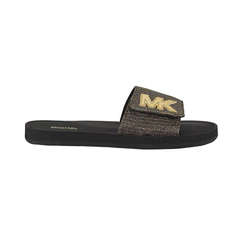Michael kors black and gold shop slides