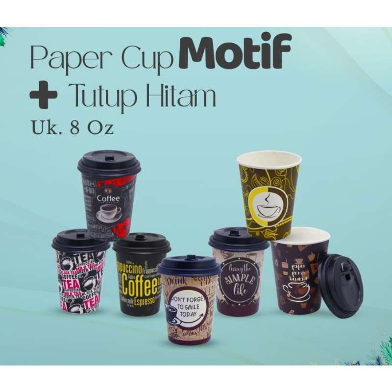Jual Isi 50pcs Paper Cup Motif 8oz Tutup Gelas Kopi Kertas Motif